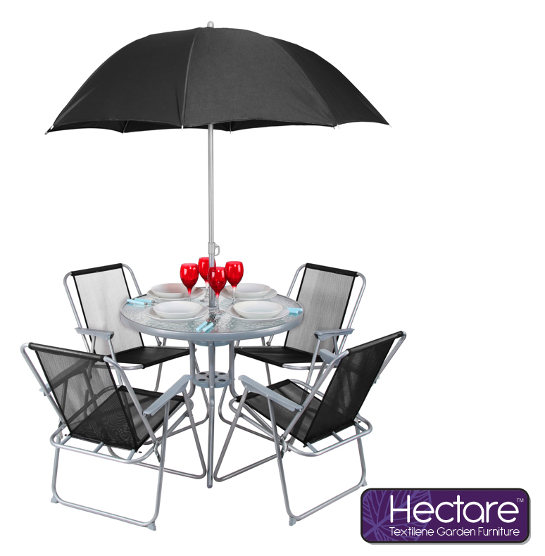 Hectare™ Mallory Gartentisch mit Sonnenschirm und 4 Stühlen aus SuperPolyTex
