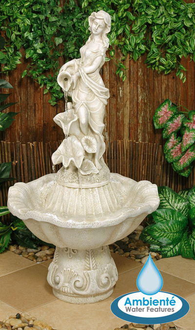 Brunnen mit Statue Liliana (Elfenbein) - 97cm - Ambienté™