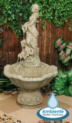 Brunnen mit Statue Liliana (perlfarben) - 97cm - Ambienté™