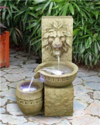 Klassischer Löwen-Brunnen aus Kunstharz, mit LED-Beleuchtung
