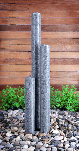 100cm Säulenbrunnen "Alamere" aus Edelstahl/Polystone mit LED-Beleuchtung