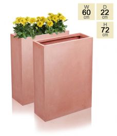 2er-Set Hoher Blumenkasten aus Fibrecotta, 72cm x 60cm x 22cm, Terrakotta-Optik