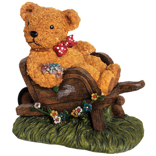 Teddybär in der Schubkarre, Gartenfigur