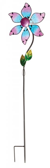 53cm Windrad / Windspiel "Blume" aus Echtglas, lila und blau, Garten