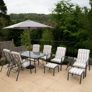 Hadleigh Reclining 6 Seater Garden Dining And Leisure Furniture Set In Grey By Hectare®