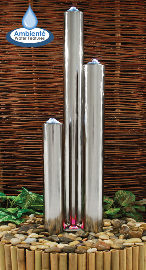 135cm Edelstahl-Säulenbrunnen mit LED-Beleuchtung, Ambienté™