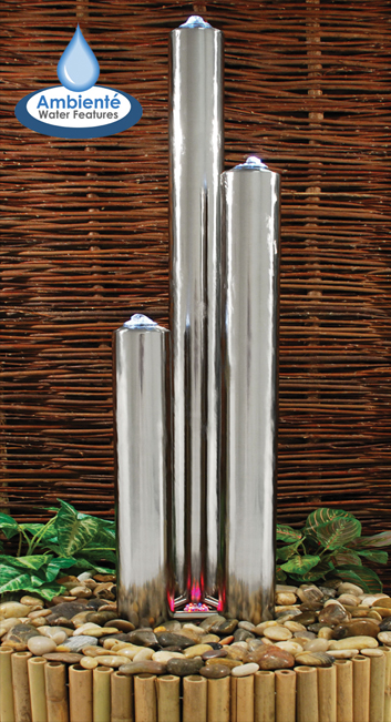 135cm Säulenbrunnen aus gebürstetem Edelstahl mit LED-Beleuchtung, Ambienté™