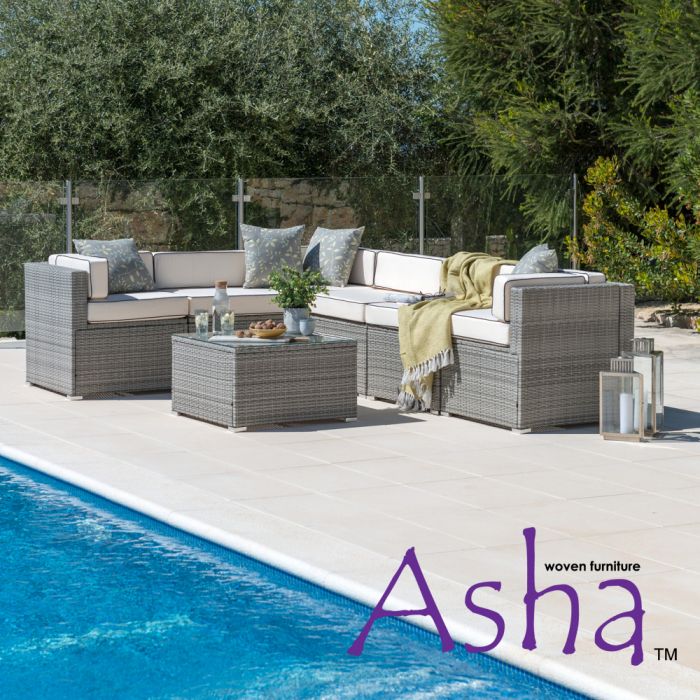 Gartenmöbel-Set "Sherborne" aus Polyrattan, 6-Sitzer, Wintergarten, grau, Asha™