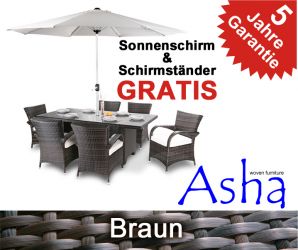 Asha™ Gartenmöbel-Set "Hexham" mit Sonnenschirm, braun