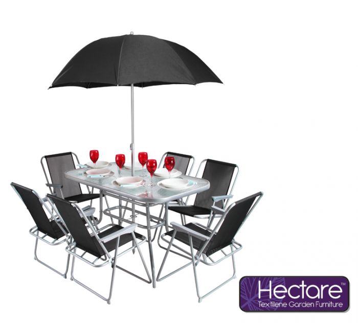 Hectare™ Mallory Gartentisch mit Sonnenschirm und 6 Stühlen aus SuperPolyTex