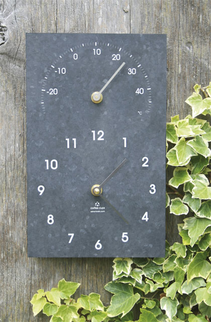 Gartenuhr und Thermometer aus recyceltem Material, 26cm