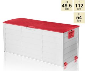 Garten-Aufbewahrungsbox weiß/rot, 110cm x 54cm x 49,5cm