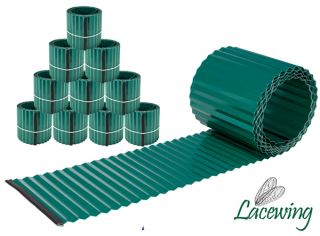 10er-Set Rasenkante aus verzinktem Stahl, gewellt, grün, 50m x 16,5cm