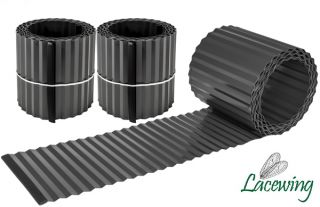 2er-Set Rasenkante aus verzinktem Stahl, gewellt, schwarz, 10m x 16,5cm