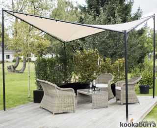 Kookaburra® 3,5m Quadrat Wasserfestes Sonnensegel, elfenbein, inkl. Rahmen und Befestigungsset