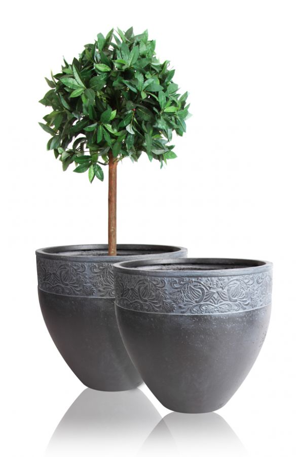 2er Set, Corban, runde Blumenkübel aus Fiberglas und Ton, grau, 30cm x 33cm