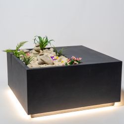 Blumenkübel aus Fibrecotta mit LED-Beleuchtung, 45cm x 92cm x 92cm, dunkelgrau