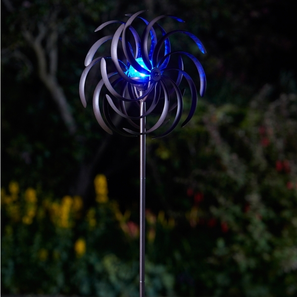 130cm Windrad / Windspiel "Spiro" mit farbwechselnder Solarleuchte, Garten