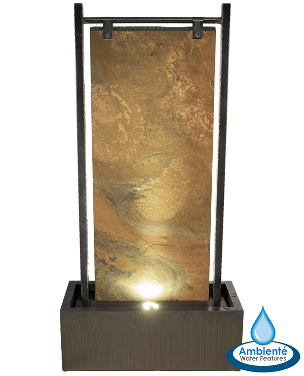 120cm Schieferbrunnen ''Bernoulli'' mit Zinkrahmen und LED-Beleuchtung, Ambienté™