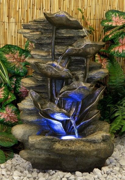 54cm Brunnen mit Blattmotiv und LED-Beleuchtung, Ambienté™