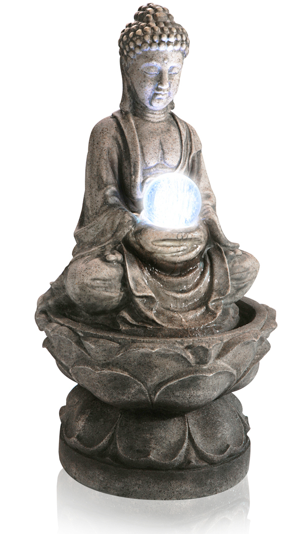 Buddha-Brunnen mit Glaskugel und LED-Beleuchtung Gartenbrunnen Fontäne Wasser 