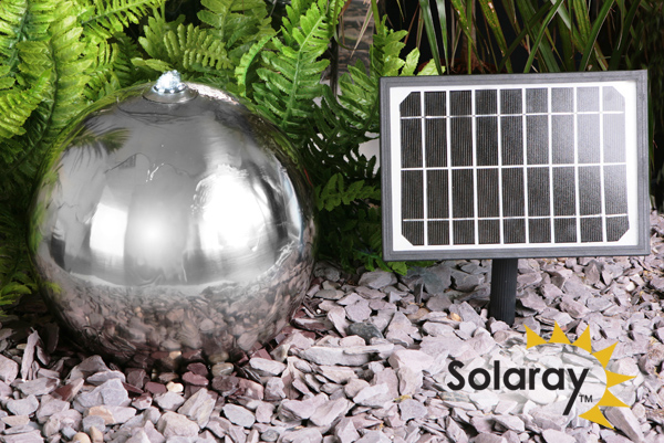 30cm Solar-Kugelbrunnen aus Edelstahl mit LED-Beleuchtung, Solaray™
