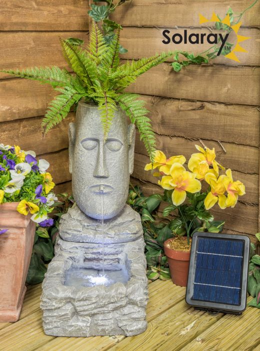 50cm Bepflanzbarer Solarbrunnen "Osterinselkopf" mit LED-Beleuchtung, Solaray™