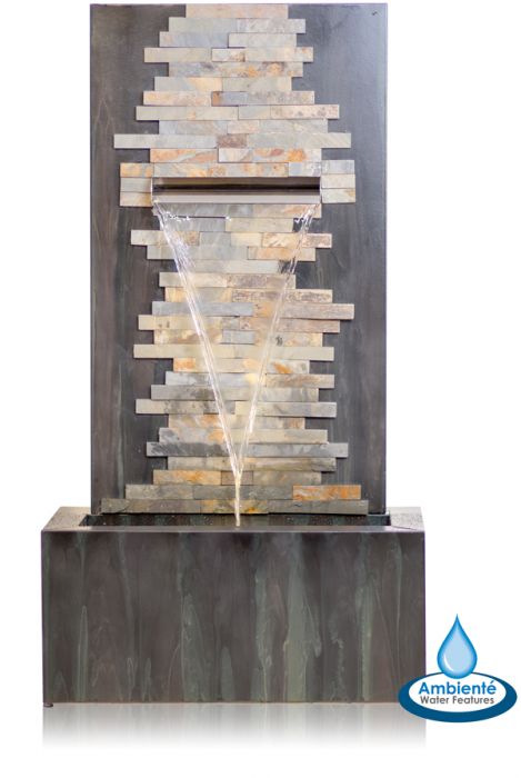 100cm Wasserfall-Brunnen "Dante" aus Stein und Zink mit LED-Beleuchtung, Ambienté™