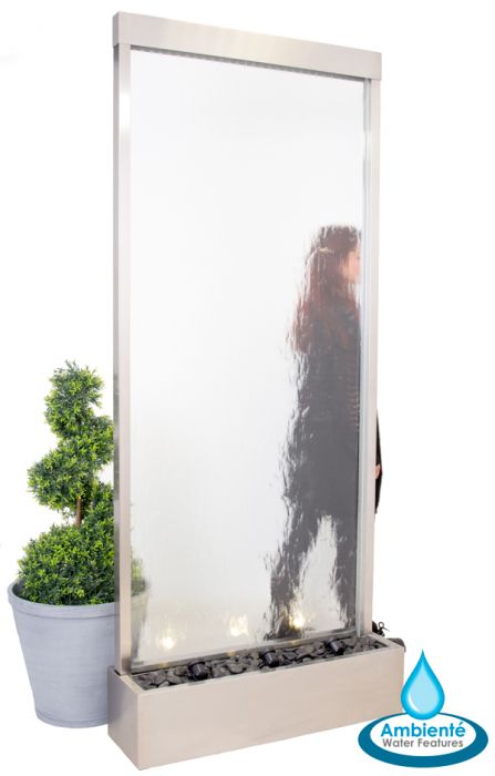 213cm x 92cm Wasserwand aus Edelstahl und Glas mit Beleuchtung, Ambienté™