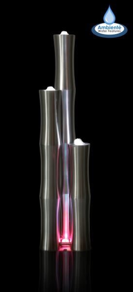 125cm Bambus-Säulenbrunnen aus gebürstetem Edelstahl mit LED-Beleuchtung, Ambienté™