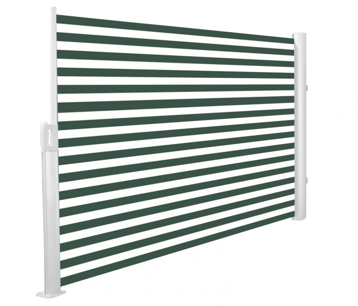 1,6m x 3m Seitenmarkise mit Vollkassette, Grün und weiß gestreift