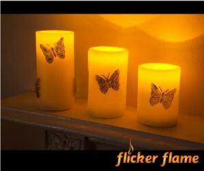 3er-Set LED-Kerzen mit Schmetterlingen