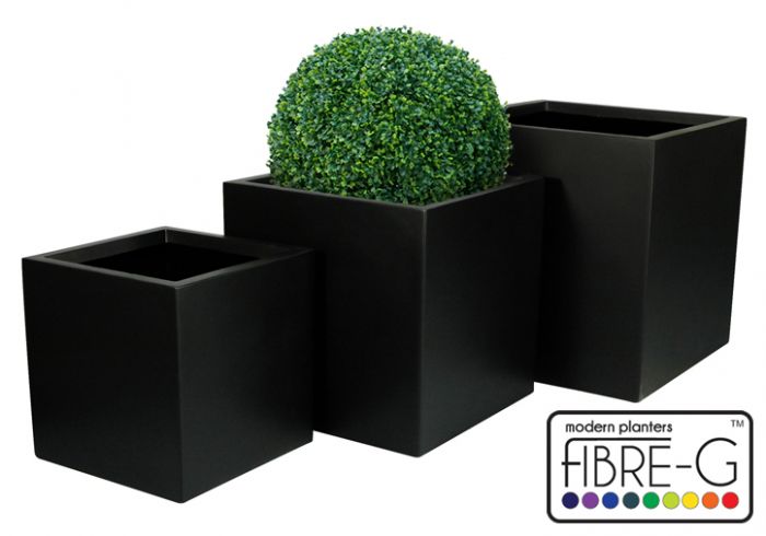 Blumenkübel aus Fiberglas, 60cm x 60cm x 60cm, schwarz, Primrose™