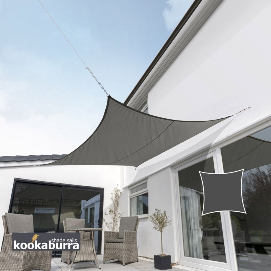 Kookaburra® 3m x 3m Wasserfestes Sonnensegel, anthrazit, inkl. Rahmen und Befestigungsset