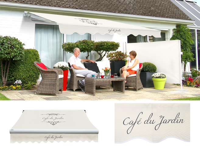 4m Manuelle Gelenkarmmarkise "Cafe du Jardin", Elfenbein